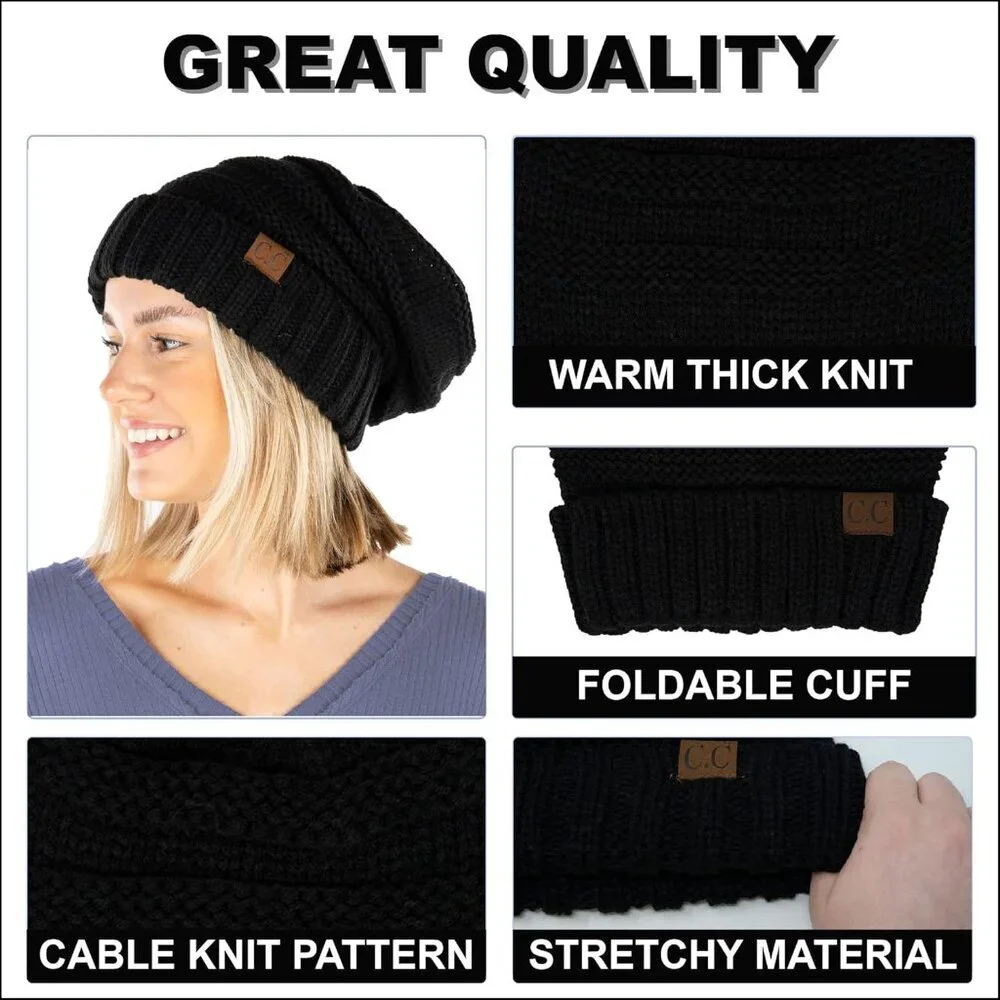 Trendy Warm Chunky Cable Knit Slouchy Beanie - Picture 7 of 9
